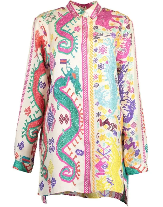 Oversized Tribal Print Silk Shirt