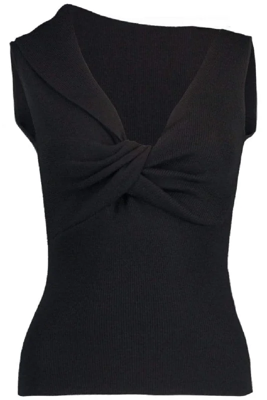 Black Sleeveless V-Neck Twist Top