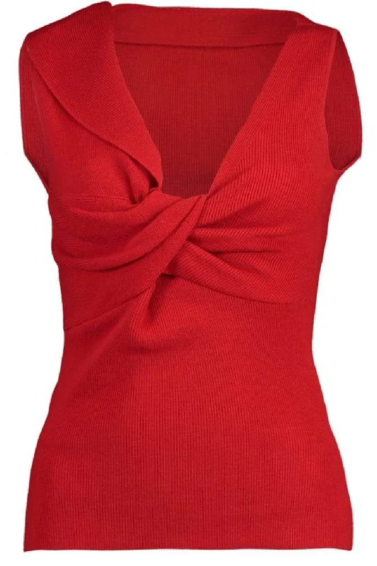 Red Sleeveless V-Neck Twist Top