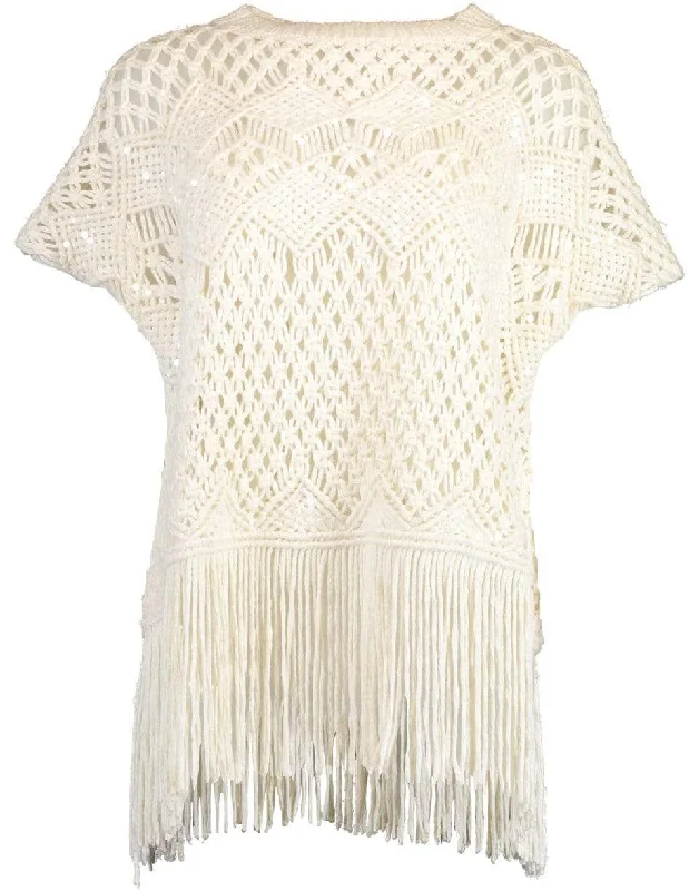 Open Knit Fringe Poncho