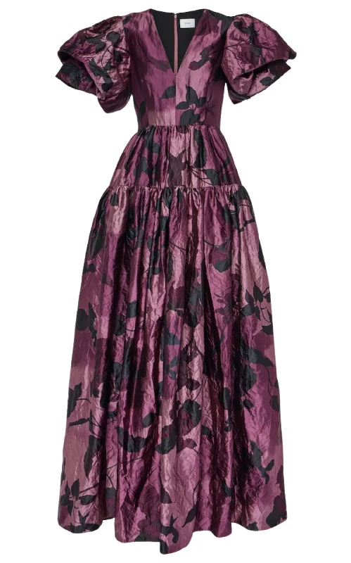 Purple Floral Satin Gown