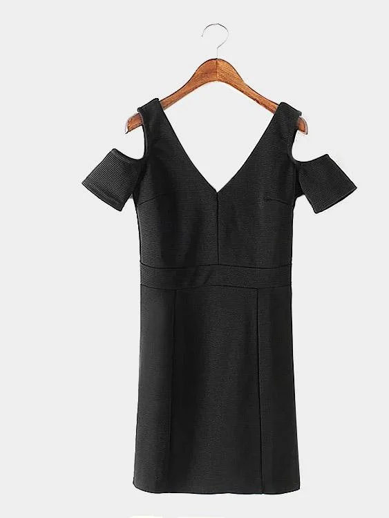 Wholesale Black V-Neck Zip Back Bodycon Hem Mini Dress