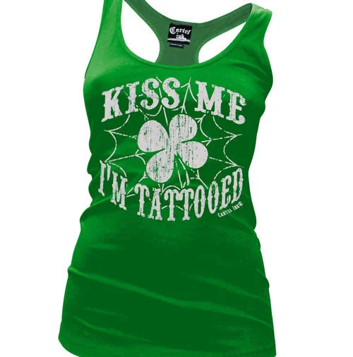 Kiss Me I'm Tattooed Women's Racer Back Tank Top