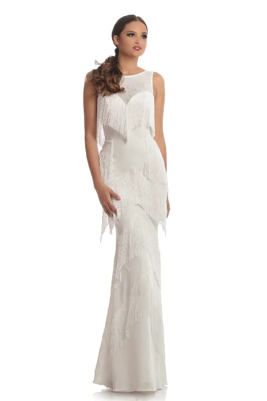 Johnathan Kayne - Chevron Fringe-Detailed Sheath Gown 9020