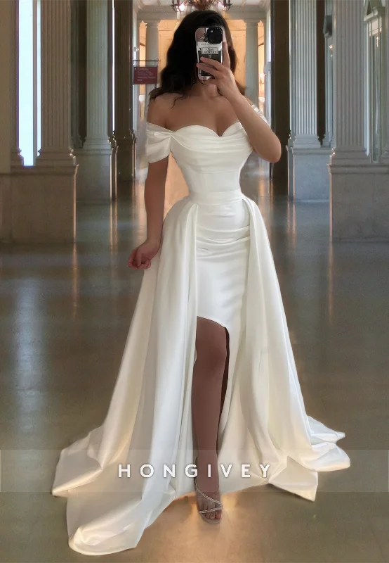 Elegant Wihte Off-Shoulder Wedding Dresses with Train Bridal Formal Wear