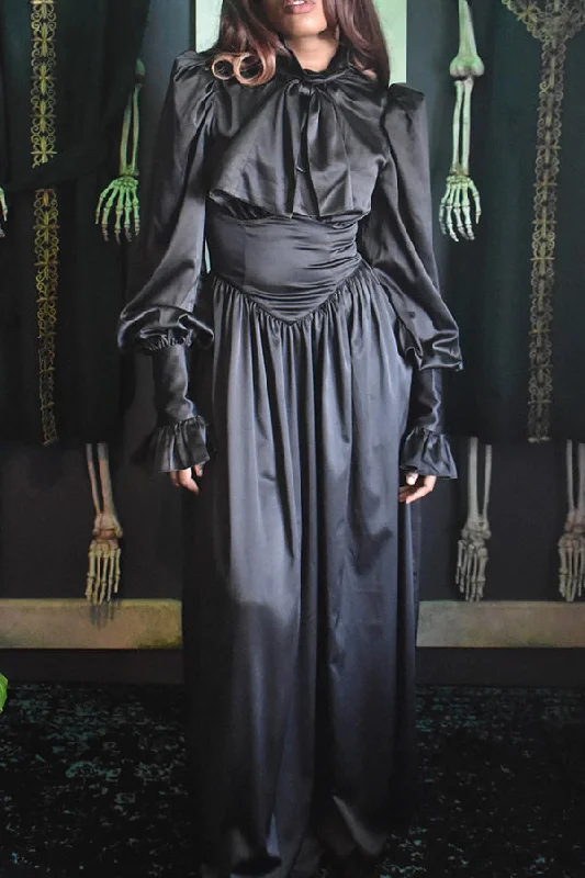 Halloween Black Gigot Sleeve Maxi  Dress