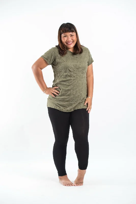 Plus Size Womens Solid Color T-Shirt in Green