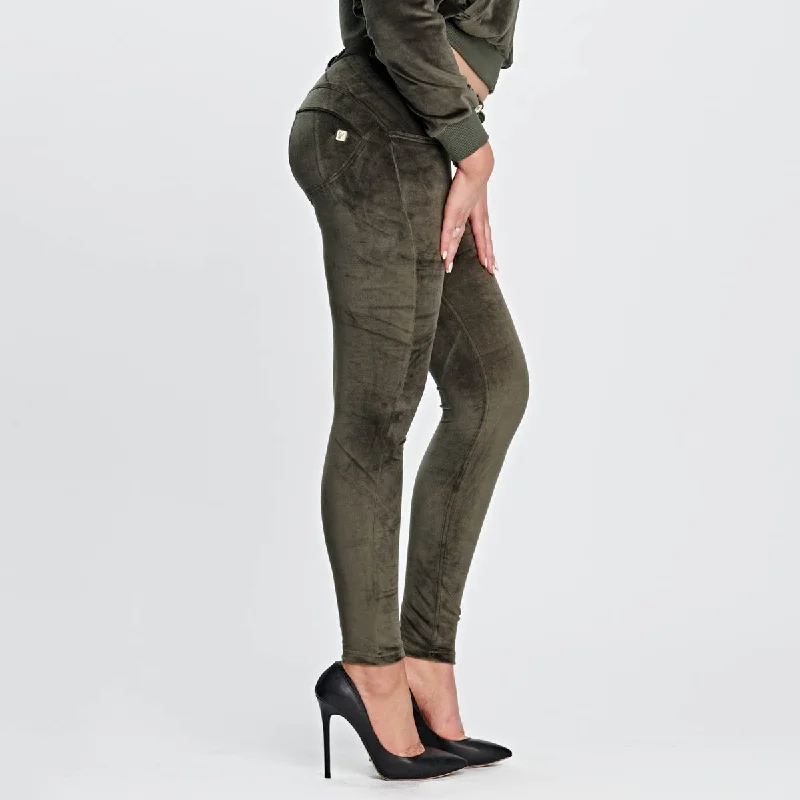 WR.UP® Velvet Set - Mid Waist - Full Length - Military Green Hood Tracksuit Set