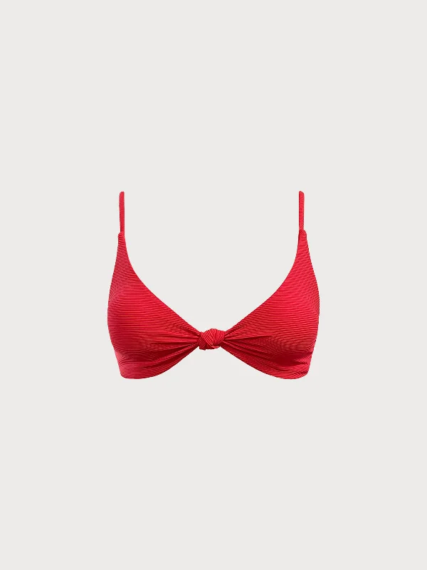 Red Ribbed Knot Bikini Top