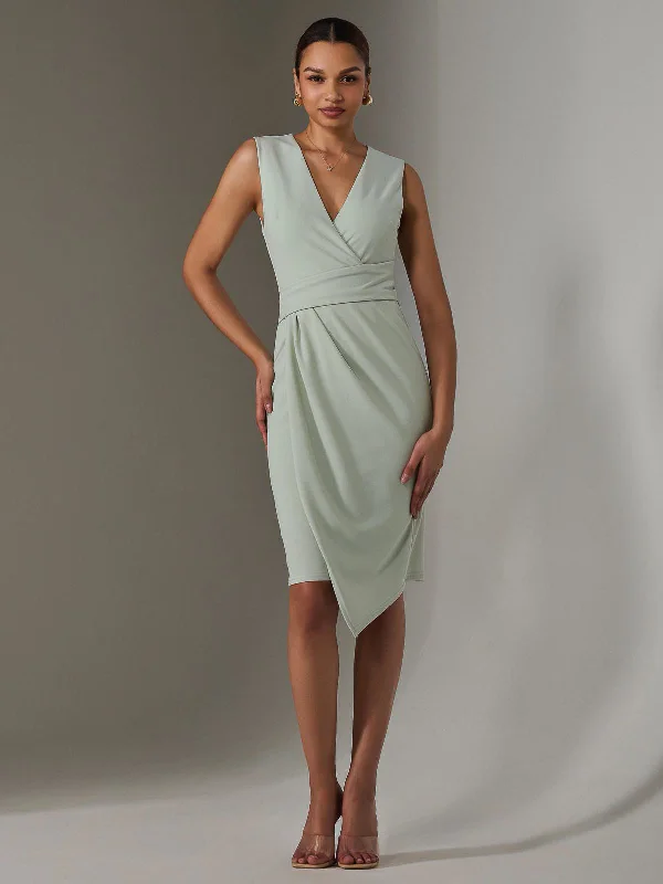 Sleeveless Wrap Front Midi Dress, Light Green