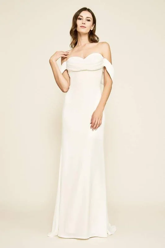 Tadashi Shoji - Amishta Off-The-Shoulder Crepe Gown ALG19170LBR - 1 pc Ivory In Size 4 Available