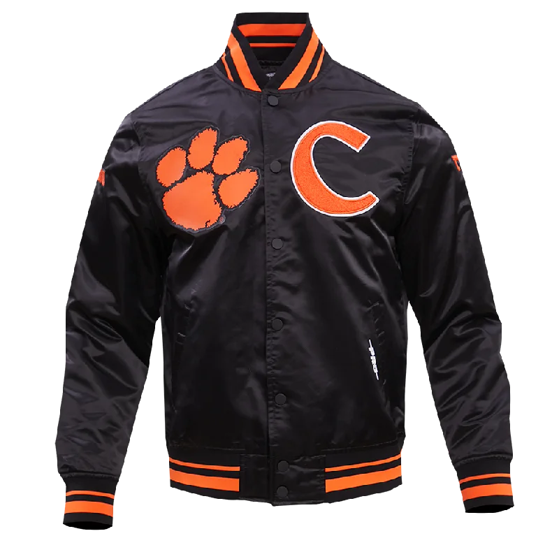 CLEMSON UNIVERSITY CLASSIC RIB SATIN JACKET (BLACK/ORANGE)