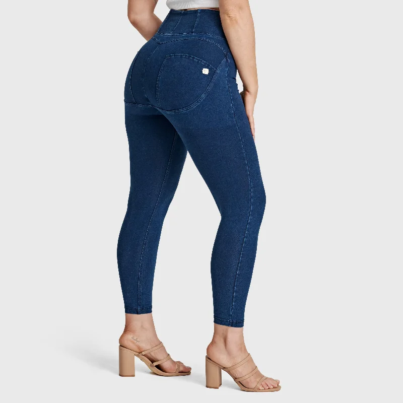 WR.UP® Curvy Denim - Zip High Waisted - 7/8 Length - Dark Blue + Blue Stitching