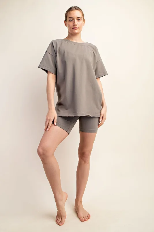 Olive Oversized V-Neck Side Slit Tee