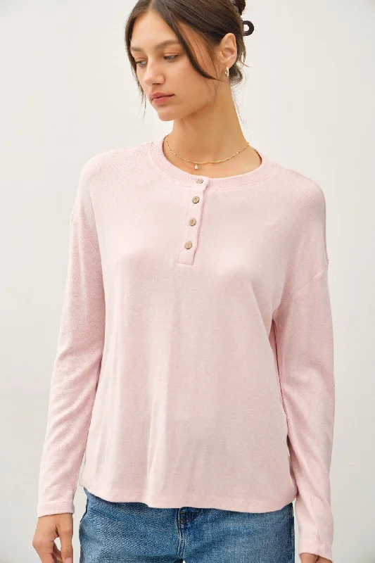 Light Pink Brushed Knit Henley Top