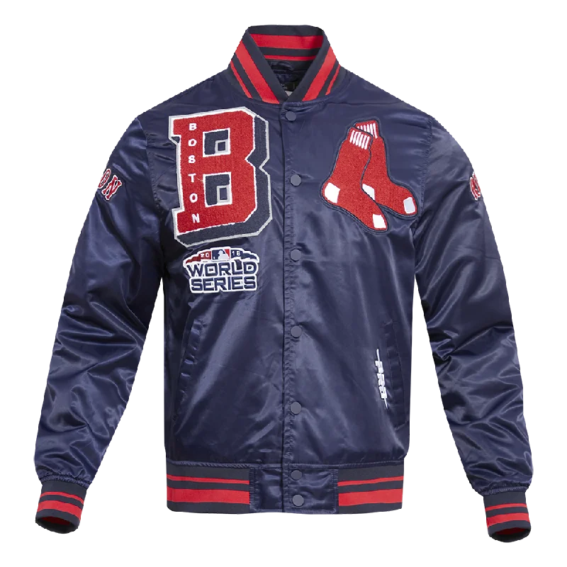 MLB BOSTON RED SOX MASHUP MEN'S RIB SATIN JACKET (MIDNIGHT NAVY/RED/MIDNIGHT NAVY)