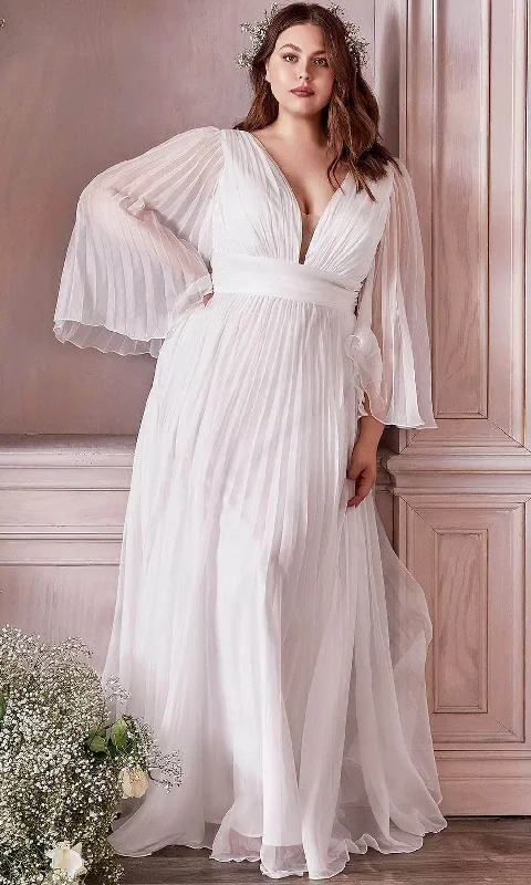 Cinderella Divine Bridal - Deep V-Neck Pleated Bridal Gown CD242WC - 1 pc Off White In Size 22 Available