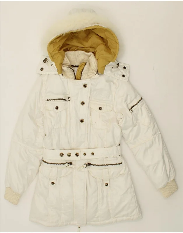 PHARD Womens Hooded Padded Jacket UK 1O Small White Polyester