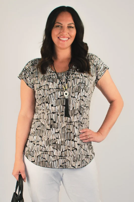 Grid Print Short Sleeve Jersey Top