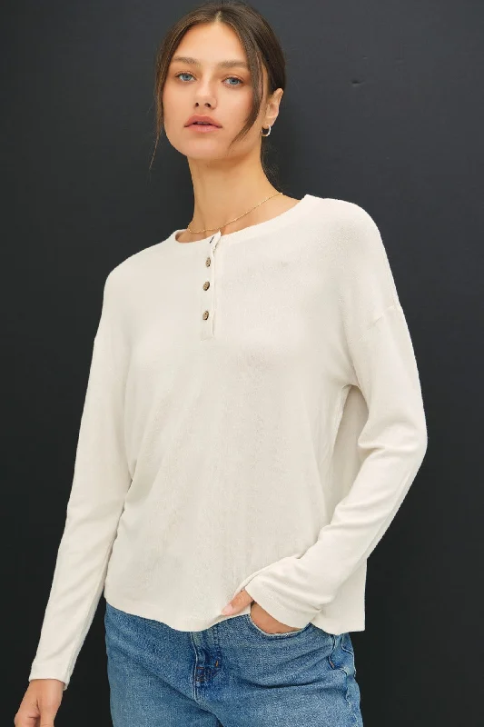 Cream Brushed Knit Henley Top