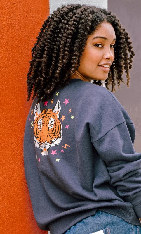 Eadie Relaxed Sweatshirt - Charcoal, Tiger & Stars