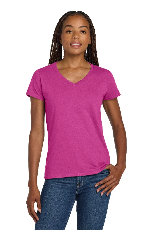 Gildan Womens Short Sleeve V-Neck T-Shirt - Heliconia Pink