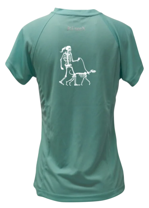 Women's Reflective Short Sleeve Shirt - Skeleton Walking Skeleton Dog