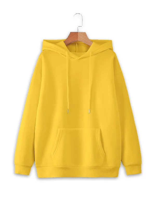 Mack Jonney Yellow Solid Hooded Cotton Fleece Sweatshirt for Women