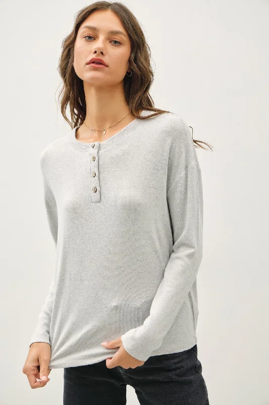 Light Grey Brushed Knit Henley Top