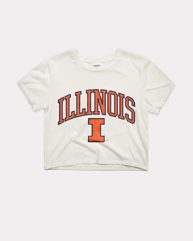 Women's Illinois Varsity Arch White Crop Top