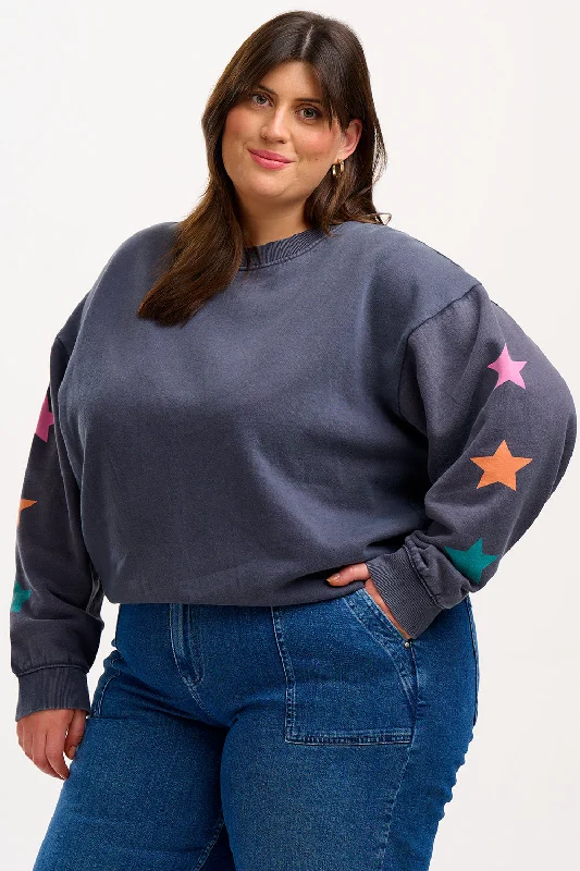 Eadie Relaxed Sweatshirt - Washed Charcoal, Star Sleeve