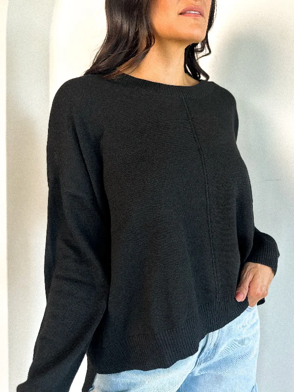 Basic Pullover Crewneck Sweater - Black