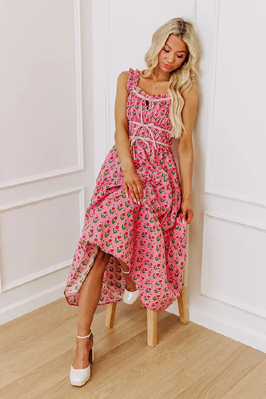 Southern Charm Floral Midi Dress in Pink