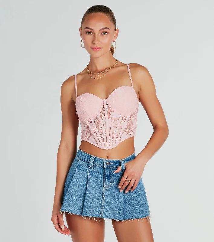 Sultry Details Sheer Floral Lace Corset Top