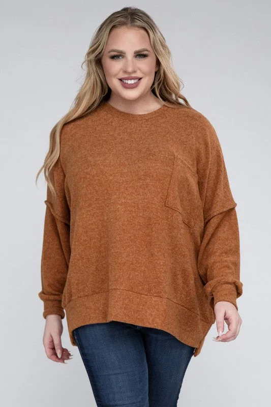 Plus Brushed Melange Drop Shoulder Sweater