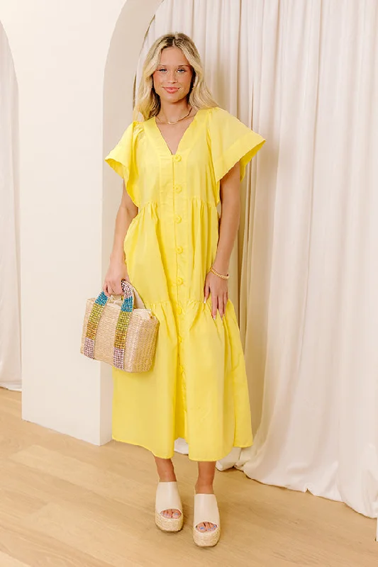 Subtle Charm Button Down Midi Dress in Yellow