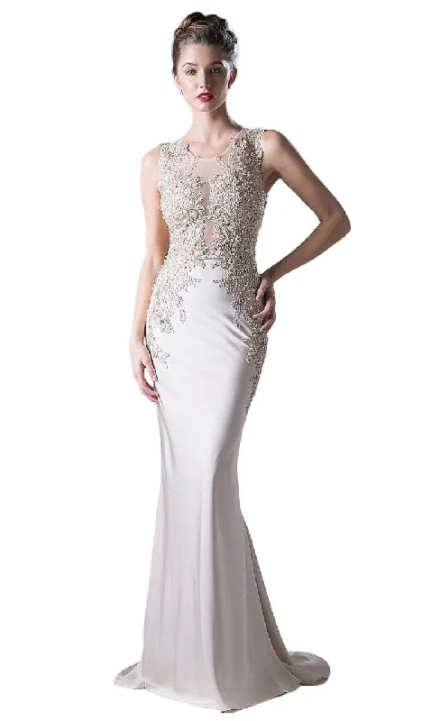 Cinderella Divine Beaded Floral Lace Applique Illusion Dress 8912 - 1 pc Champagne In Size 6 Available