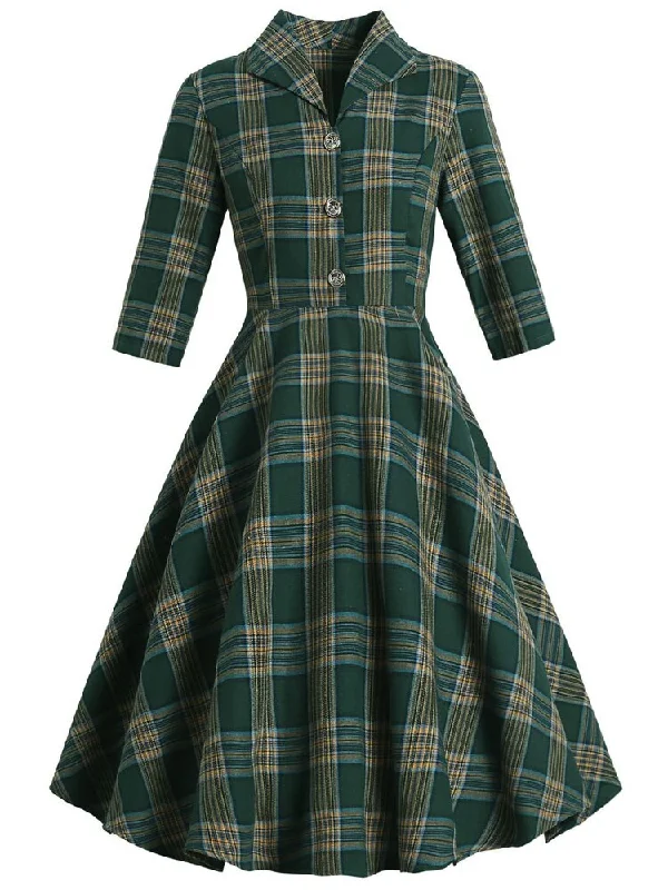 BerriesJam - Button Up Plaid Vintage Robe Swing Dress