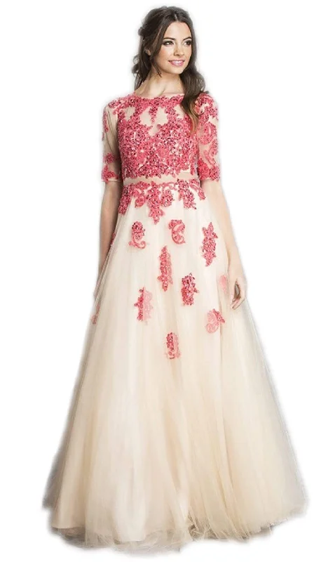 Aspeed Design - Embroidered Sheer A-Line Evening Dress