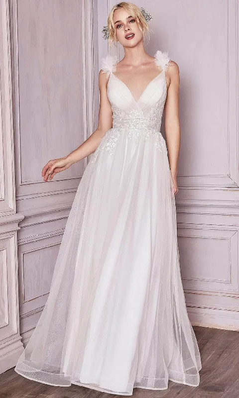 Cinderella Divine Bridal - Applique V-Neck Bridal Dress CD971W - 1 pc Off White In Size 10 Available