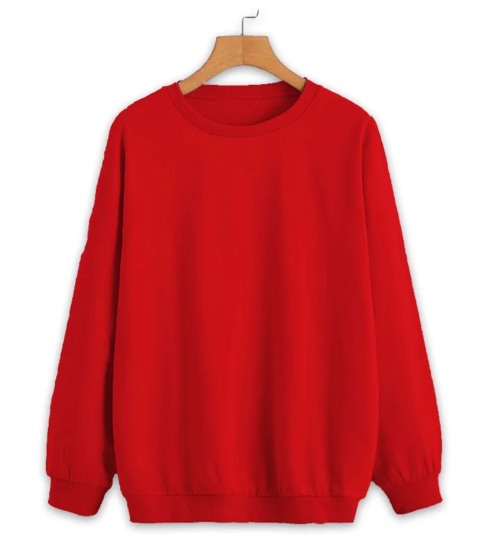 Mack Jonney Maroon Solid Round Neck Cotton Fleece Sweatshirt for Women