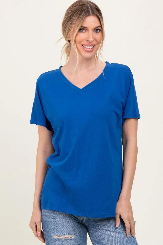 Royal Blue Oversized V-Neck Short Sleeve Tee