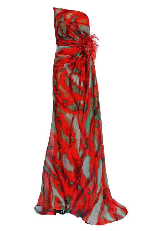 Strapless Red Print Party Dress