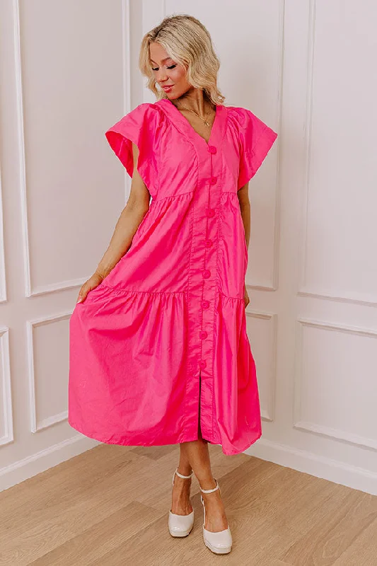 Subtle Charm Button Down Midi Dress in Pink