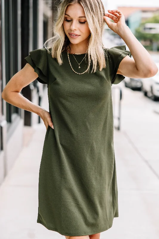 Beauty Bound Olive Green Ruffled Sleeve Dress