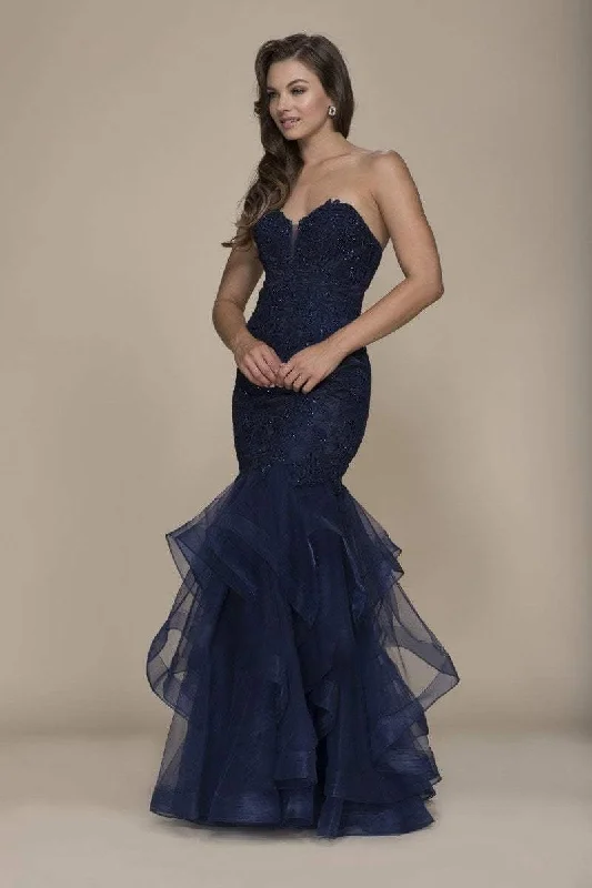 Nox Anabel Strapless Beaded Lace Tulle Mermaid Dress A054 - 1 pc Navy In Size M Available