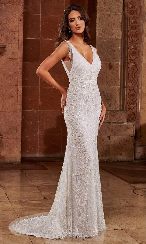 Rachel Allan - M797 Embellished V Neck Sheath Gown