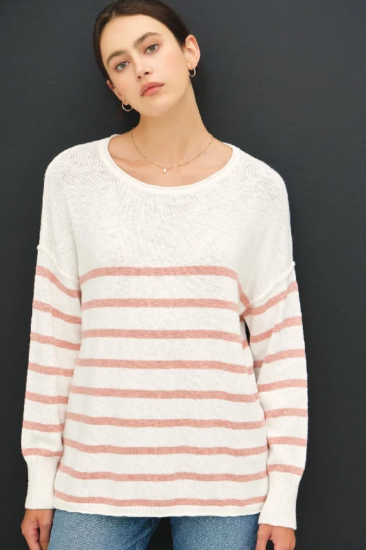 Peach Striped Cuff Sweater