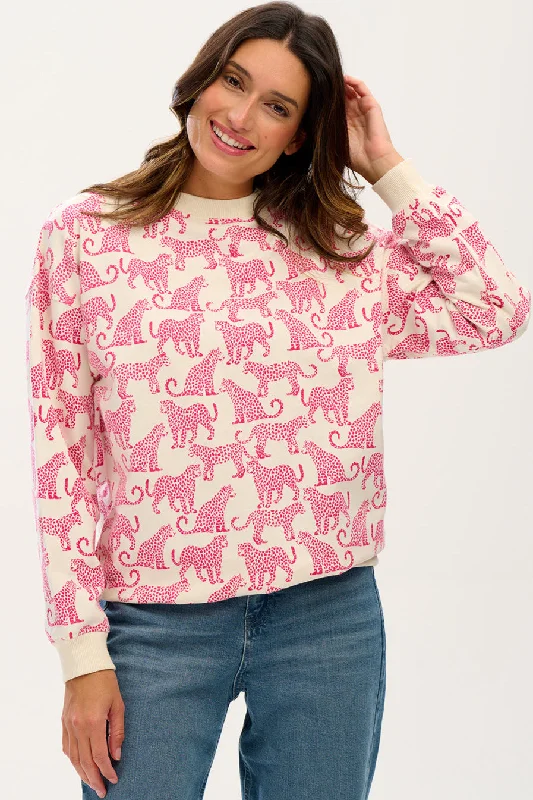 Eadie Relaxed Sweatshirt - Off-White, Pink Leopards