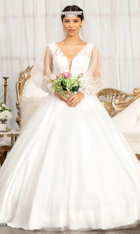 Elizabeth K GL1981 - Long Sleeve V-neck Wedding Gown